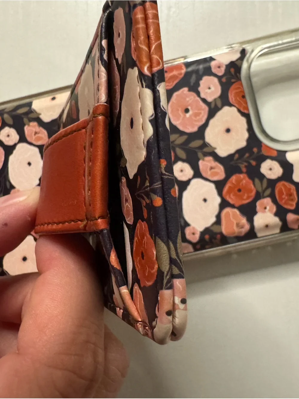 Floral Wallet Phone Case with Rust Strap - Compatible Case
